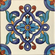6" x 6" 4 pcs TalaMex Cordoba Talavera Mexican Tile