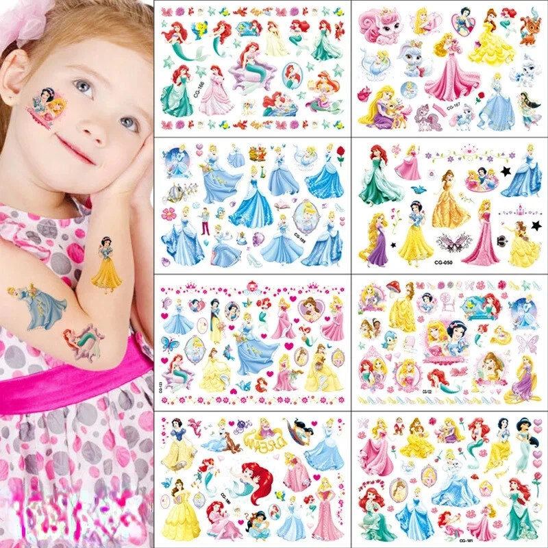 CARTOON TEMPORARY TATTOOS "Disney Princesses Temporary Body Tattoos Stickers - Ariel Snow White Cinderella