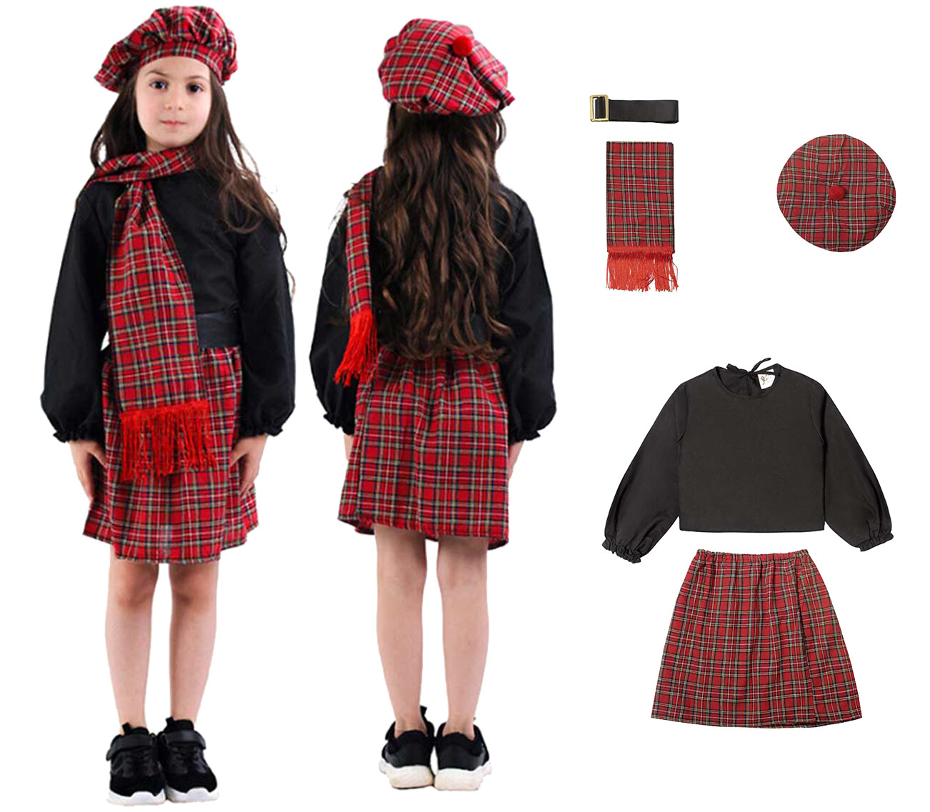 Conjunto de falda escocesa tradicional escocesa traje rojo traje de Navidad para niña