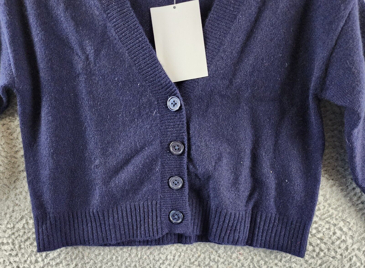 Aqua Cashmere Cardigan Girls' S (7/8) Peacoat V-neck Button