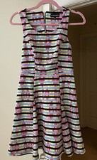 Vintage y2k My Michelle Dress Artsy A-Line Blue Floral Striped Women's 3 Small