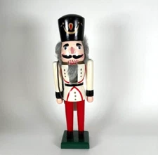 Vintage Wood Nutcracker Infantryman Christmas w Wood Rifle& Leather Strap 15"