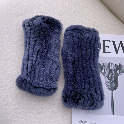 2022 Women Knitted Real Rex Rabbit Fur Gloves Warm Wrist Mittens Winter Outdoor - Picture 17 of 23