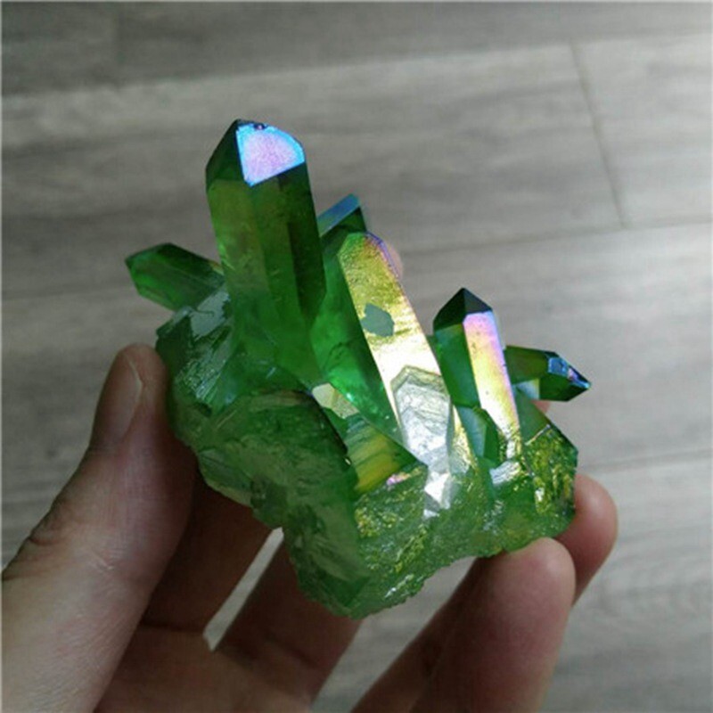 50g Natural Aura Green Titanium Stone Quartz Crystal Cluster Spiritual Healing