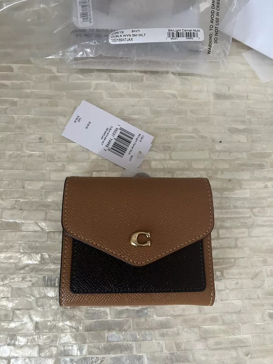 Coach Wyn Small Wallet In Colorblock Crossgrain leather Brass Light Camel Multi