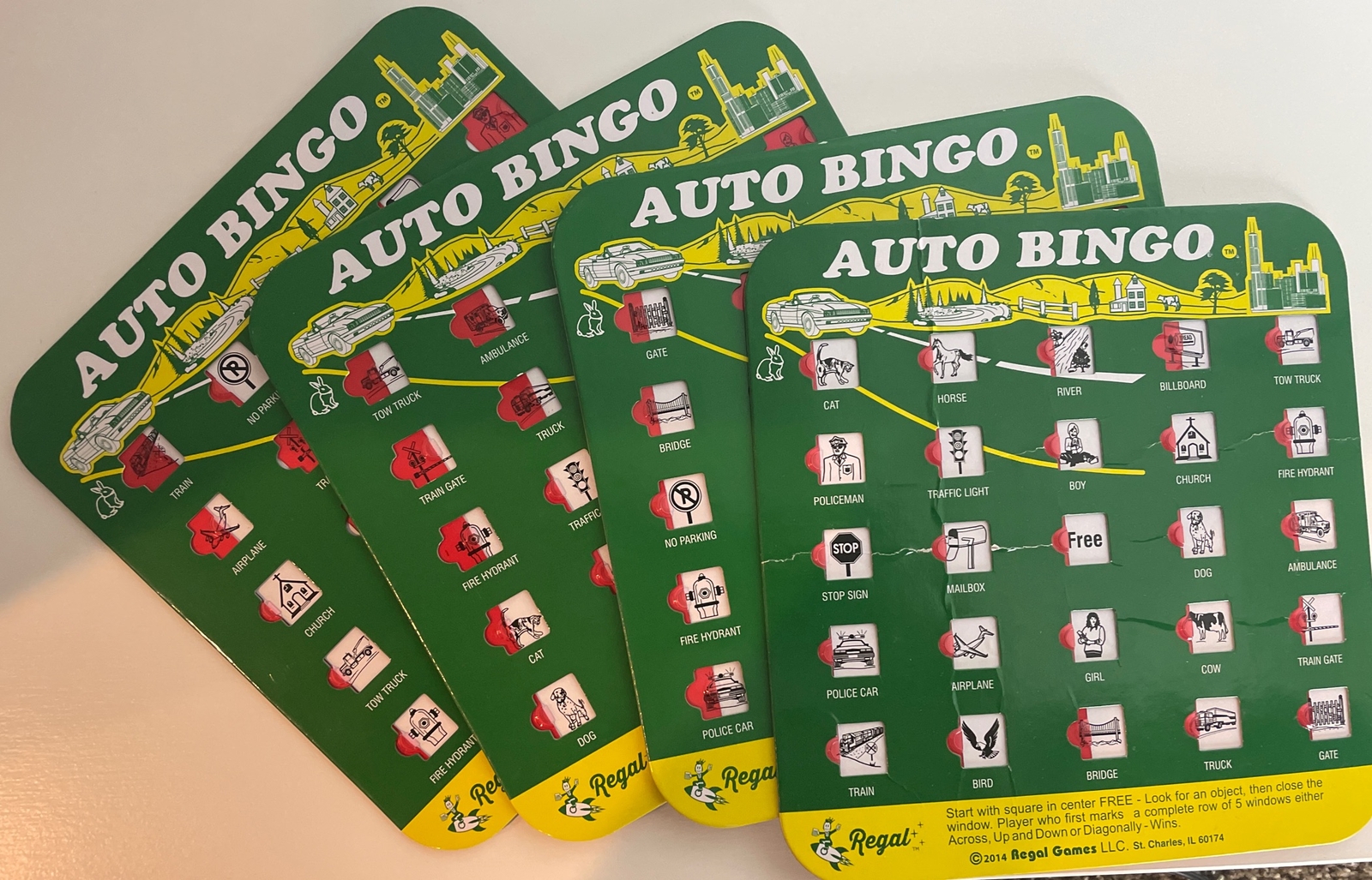 Green Auto Backseat Bingo Pack of 4 Bingo Cards Great for Family