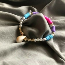 CUSTOMIZED Heishi Clay Beaded Seashell Beach BRACELET   NWT