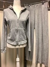 Juicy Couture Heather Grey Crop Zip Up Hoodie Low Rise Wide Leg Pants 31 x 32 M