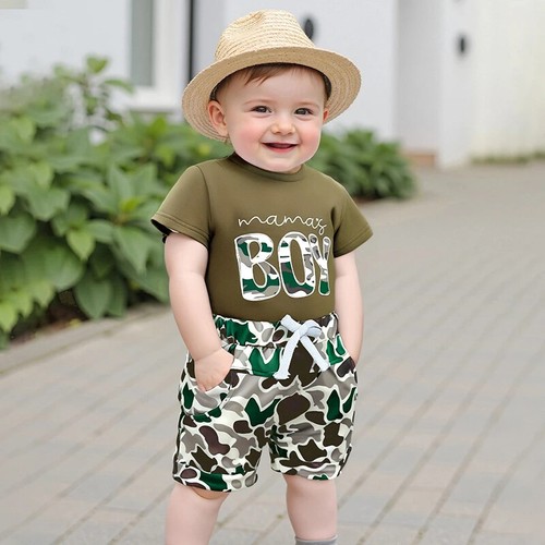 2025-01-13 Toddler Boy Summer Set O Neck Letter Print Tshirt & Camouflage Shorts - Picture 3 of 26