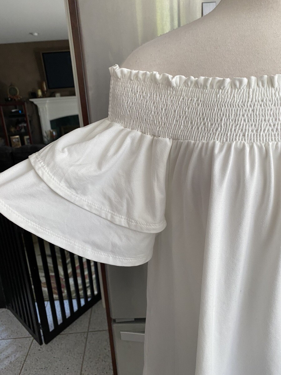 LAZY Sundays SZ S WHITE Off The Shoulder Top SHORT SLEEVE
