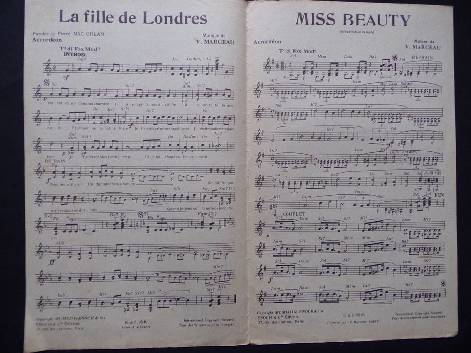 partition LA FILLE DE LONDRES - MISS BEAUTY - V. Marceau - orchestre - Photo 2/3