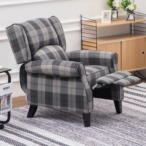Orthopedic High Back Reclining Armchair Tartan Check Recliner Chair