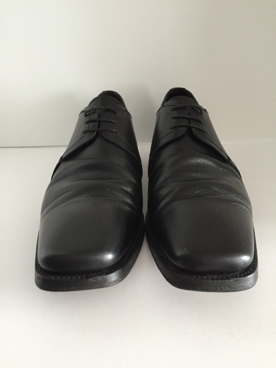 Prada Men's Leather Dress Shoes Black Lace-Up Oxfords Square Toe