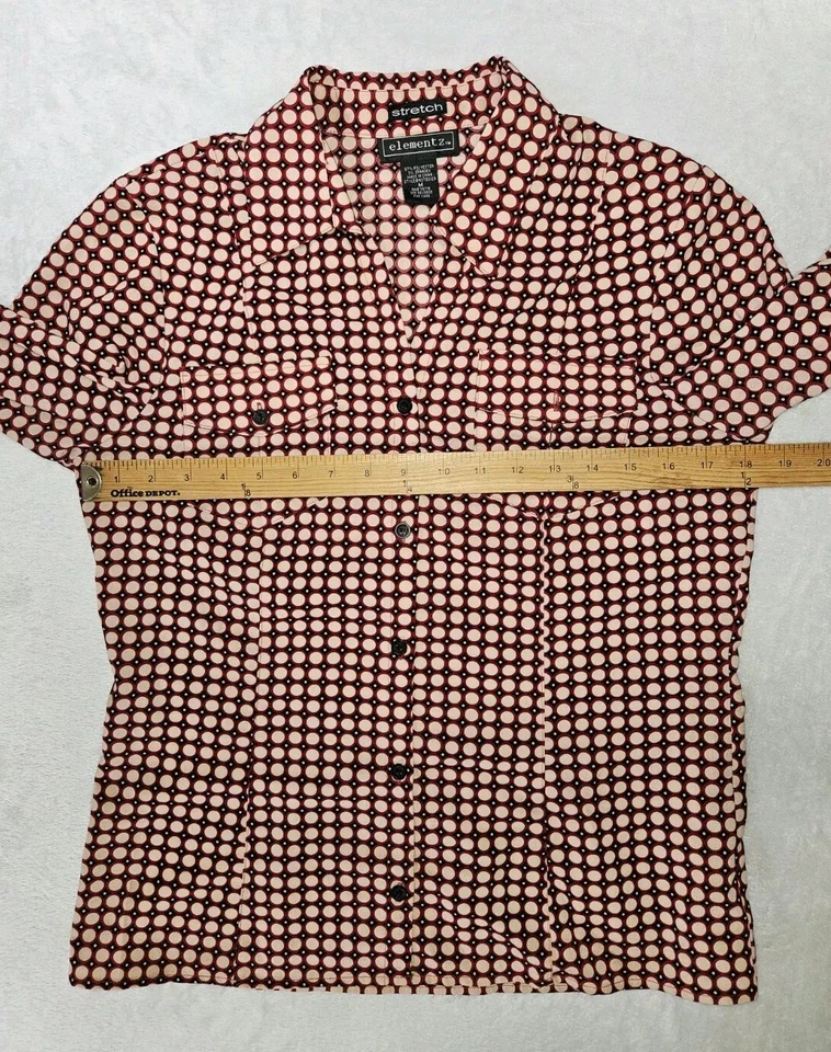 Camisa Elementz Talla M Manga 3/4 Botón Frontal Borgoña Diseño Geométrico Abstracto Foto 4 de 4