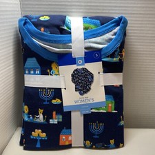 Family Sleep Women's Small Blue Pajama Set Hanukkah Menorah Dreidel Lion