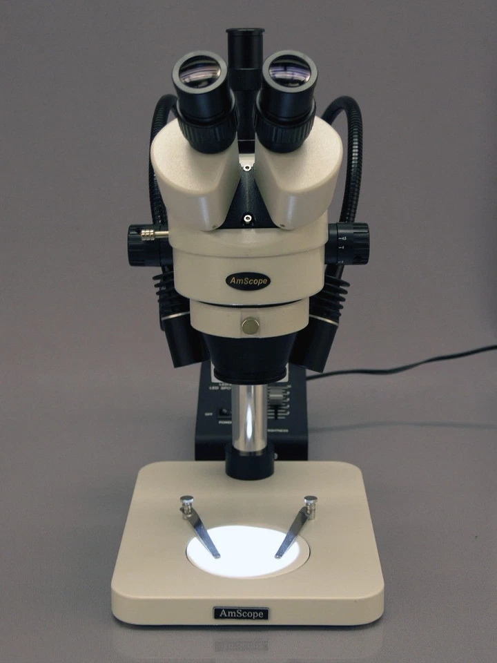 Microscopio estéreo con zoom trinocular AmScope 3,5X-225X + luz LED doble cuello de cisne Foto 3 de 4