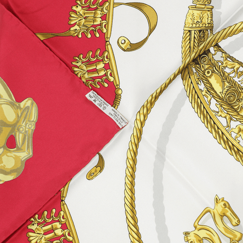 Hermes Schal CAVALIERS D'OR 90cm Seide Foulard Carre rot VLADIMIR RYBALTCHENKO - Bild 5 von 6