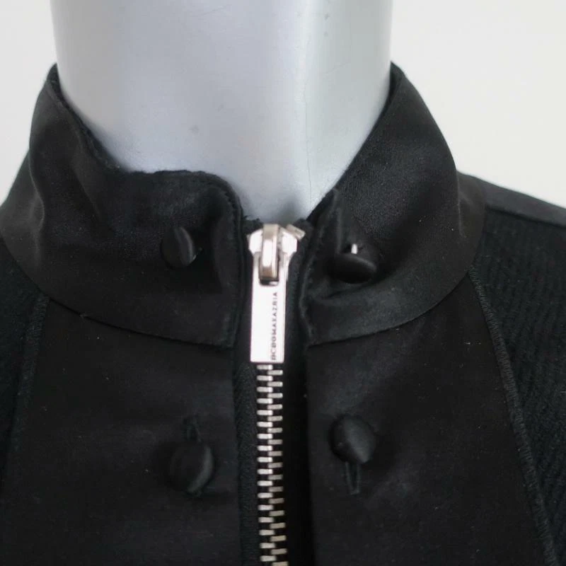 BCBGMAXAZRIA Peplum Jacket Black Satin Trimmed Wool Size Extra Extra Small