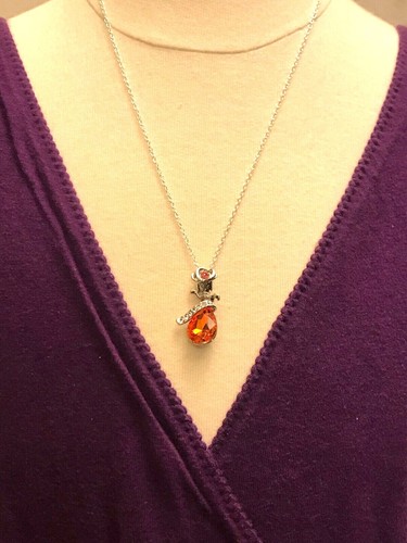 18K White Gold German Silver Pendant & 925 Silver Copper Chain - Orange Crystal - Picture 6 of 6