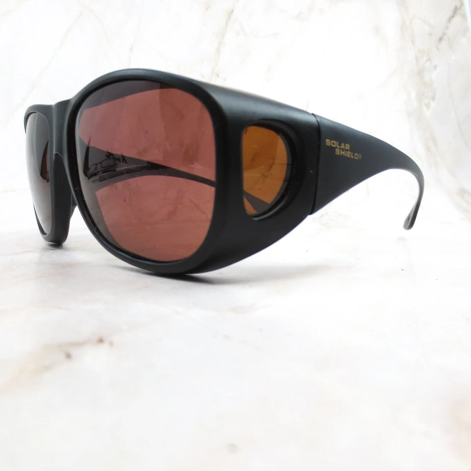 Solar Shield Eyeglasses Frame Women's Black Metal Full Rim Wrap Polarized Lens - Image 2 of 4