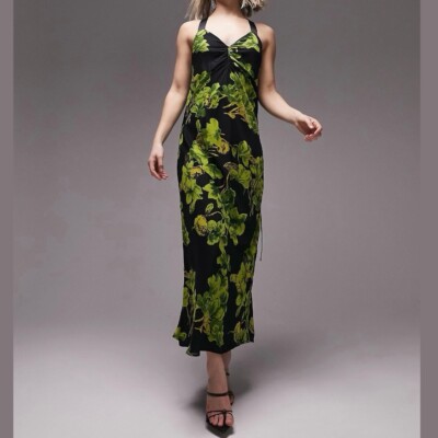 New Topshop Floral Print Cross Back Strap Maxi Dress Black Green Multi Size 4 | eBay New Topshop Floral Print Cross Back Strap Maxi Dress Black Green Multi Size 4 | eBay