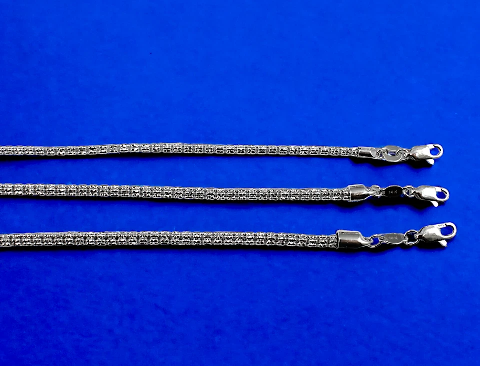 14K White Gold SOLID Ice Link Chain Pave Bracelet Real Gold 2mm-4mm 7-9"