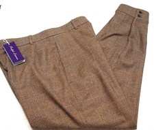 Ralph Lauren Purple Label Wool Brown Glen Plaid Pants NWT Size 10 33 x 28 1190
