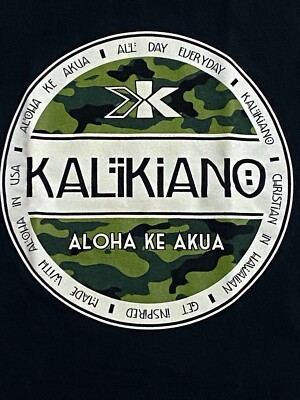 T-shirt Kalikiano ALOHA KE AKUA GOD IS LOVE – Bleu, Taille Youth Large