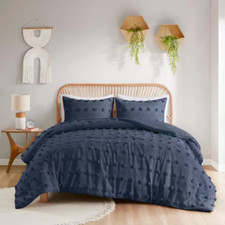 Vera 3-Piece Navy Full/Queen Clip Jacquard Comforter Set Free Shipping New