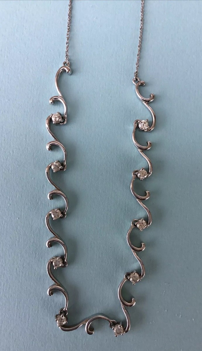 Vintage 925 Sterling Silver 10 CZ Crystal 18” Adjustable Link WAVE