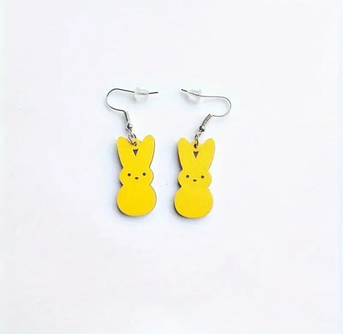 Orange Peep Drop Bunny Earrings Wooden Rabbit Design Party Easter 5️⃣ - Picture 8 of 9