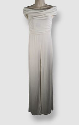 $360 Misha Women's Ivory Deacon Ruched Off-Shoulder Jersey Jumpsuit Size M