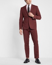 NEW EXPRESS 128 BURGUNDY EXTRA SLIM WOOL BLEND MODERN TECH SUIT PANT SZ 29/30