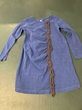 Tea Collection Girls Long-Sleeve Blue Dress with Black Ruffle, Size 4