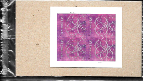 FLORAL GEOMETRY TRIANGLES CIRCLES US #5701 MVF PURPLE $5.00 STAMP PLATE BLOCK - Picture 3 of 3