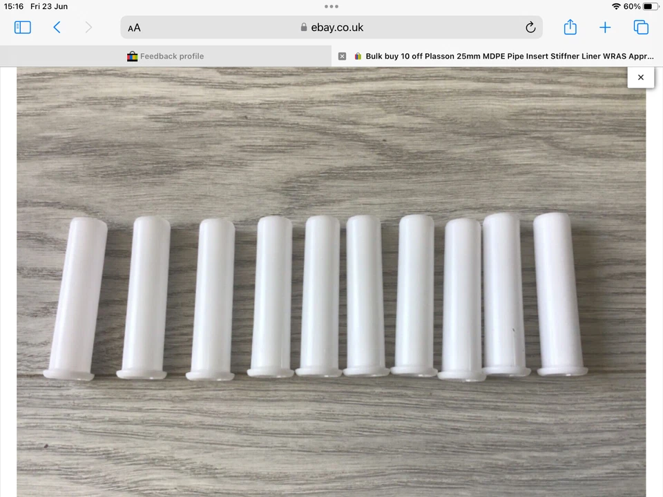 Bulk buy 2 - 10 off MDPE Plasson 20mm. 25mm. 32mm Pipe Insert Stiffner Liner