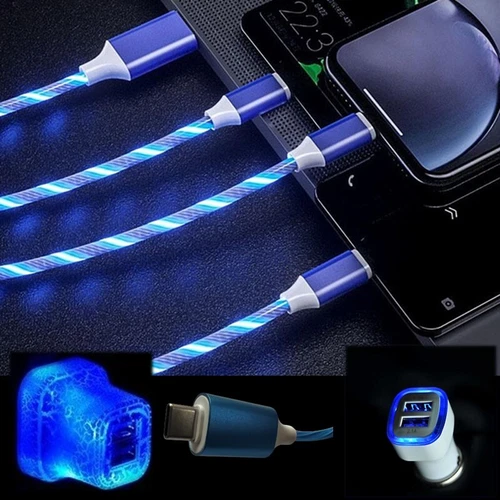 LED Light Up 3 in 1 Multi Charging Charger Cable Cord For IPhone Android Type C - Picture 8 of 19