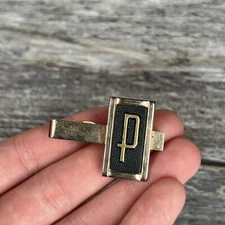 Vintage Swank Gold Tone Tie Bar Clasp Tie Tack "P" Monogram