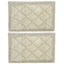 Gold Coast Shaggy Cotton Lattice Ivory Bath Rug 28" x 18", 2 Pack