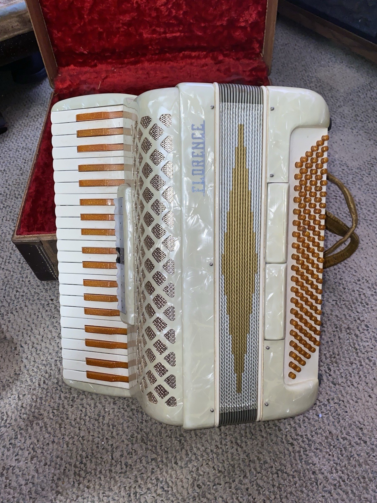 как выглядит FLORENCE White Piano Accordion 120 Bass 41 Treble 2 Register w/ Case фото