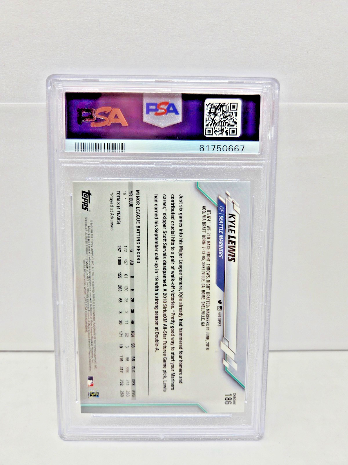 2020 Topps Chrome KYLE LEWIS RC Rookie Baseball Card PSA 10 GEM MINT view 2