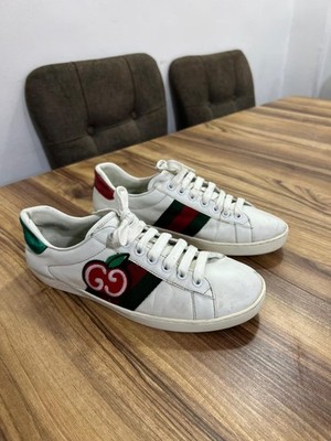 Gucci Ace Leather Sneakers White GG Cherry Web Stripe Made in Italy EU 41