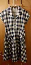 Blue Checker Fit And Flare Dress 1950s RETRO 10 Glamorous V Neck Button Pin Up