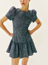 Zara Womens Blue Denim Mini Dress S Puff Shor...