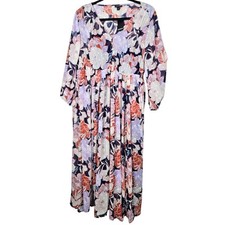 NEW Torrid 0 Navy Floral Swiss Dot Button Down Tea Length Dress Cottage Classic