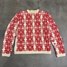 Vintage Handwoven Knit Wool Sweater Vibrant Colors Snowflakes Unisex Medium