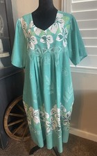 Anthony Richards House Dress Muumuu Turquoise Hawaiian Vintage Bust 52  2x 3x 