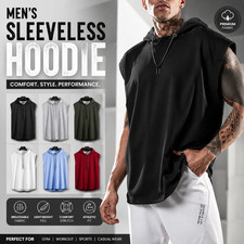 Men's Hooded Tank Top Sleeveless Gym Muscle Shirt Hip Hop Workout Vest