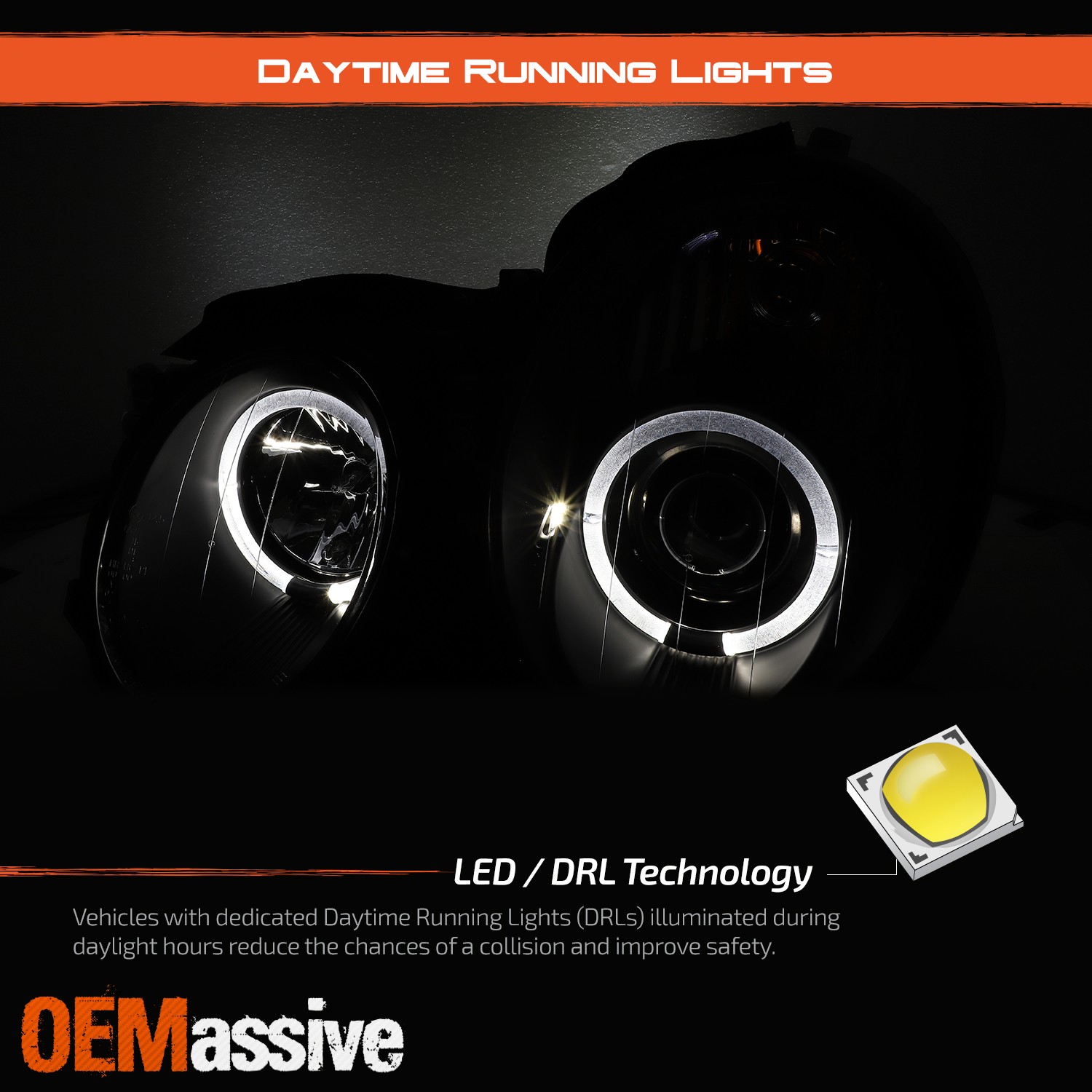 Fits 98-02 Mercedes Benz W208 CLK-Class JDM Black Dual Halo Projector Headlights