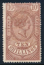 1882 Victoria, Australia used fiscal, revenue stamp 10/, BF13B, brown on white
